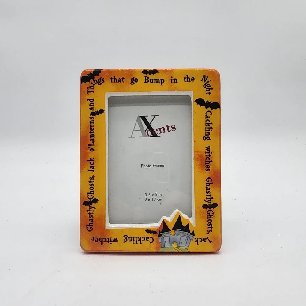 Halloween Accent Photo Frame Ghastly Ghosts Jack O Lanterns Bats 3.5x5 Ceramic‎